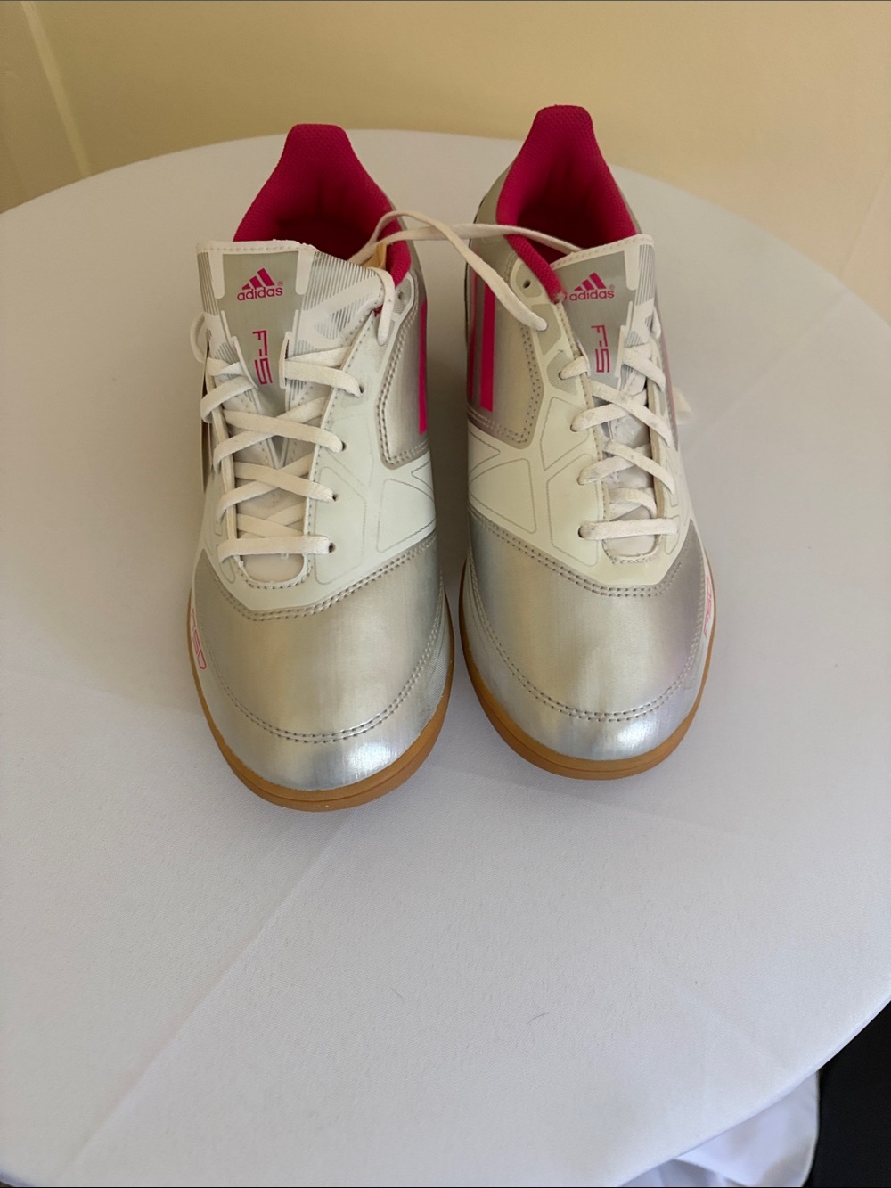 adidas Women's White Silver Shoes with Pink Accents‎